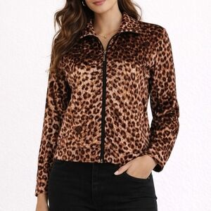 VTG MIRROR IMAGE 1980s Satin Leopard Print Baddie Zipper Jacket